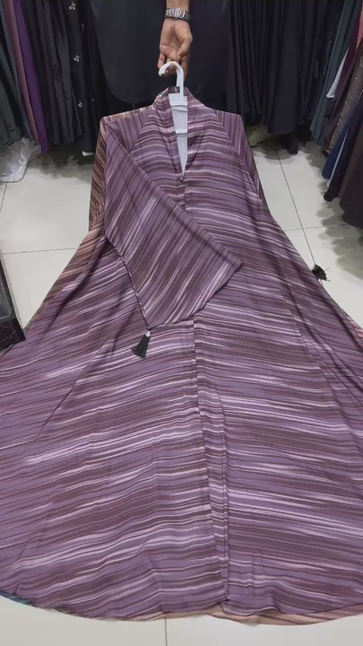 Dubai Style Teal Wave Striped Front Open Abaya Front View