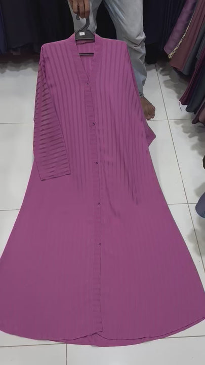 Elegant Zahra Mauve self printed abaya made from soft Imported Nida fabric for modest everyday wear.
