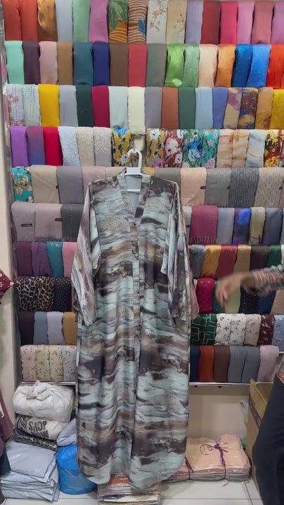 Elegant Marble Print Abaya with a modern tie and dye pattern in premium Imported Nida fabric.